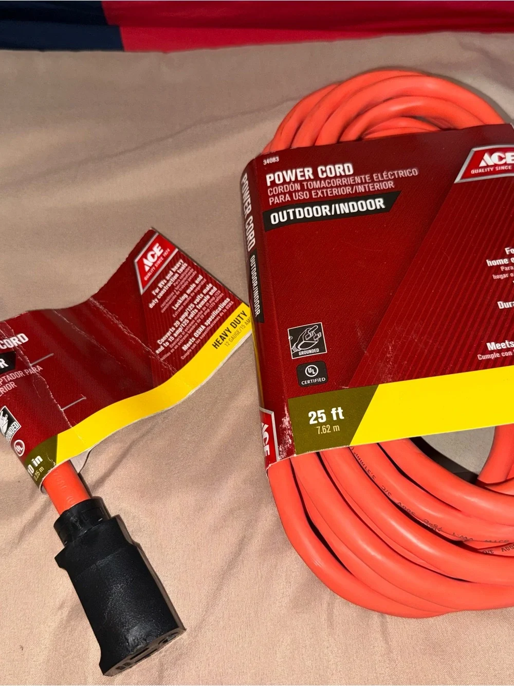 25 ft and RV Adapter Orange Outdoor/Indoor Power Cord